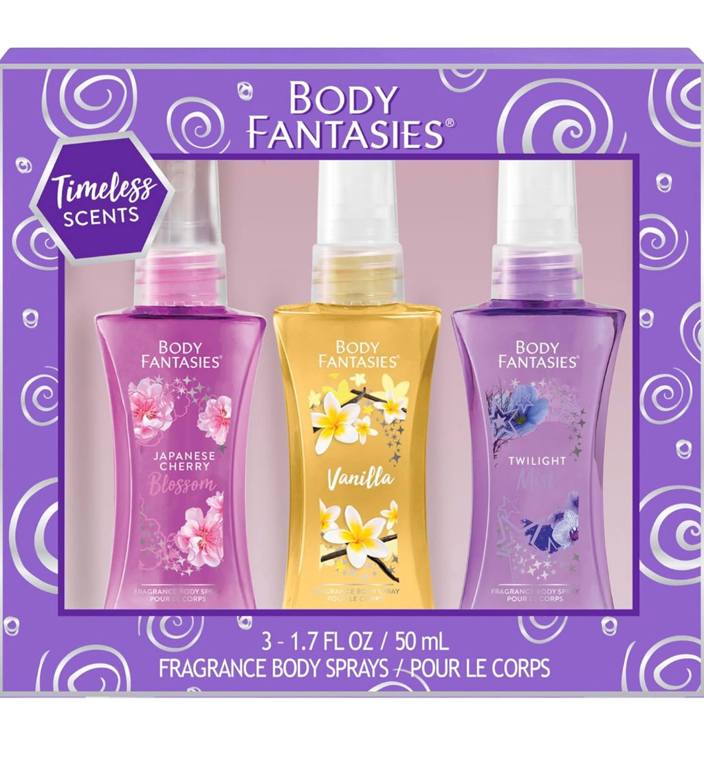 Body Spray Holiday Gift Set for Her - 3 Piece Timeless Scents Sampler, Perfect for Stocking Stuffers Cosmetic Skin Repair Multicolor Skincare Comfort
