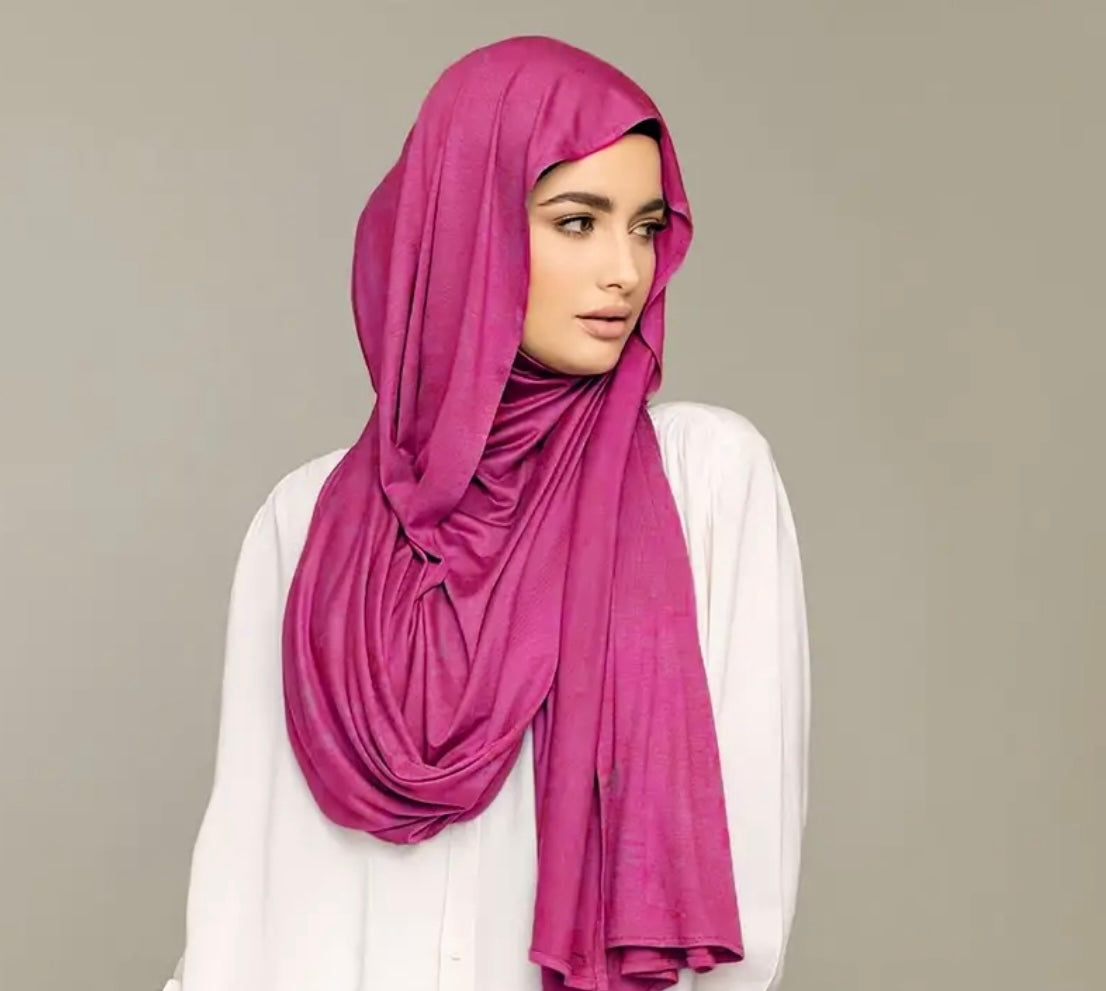Solid Color Jersey Hijab Women Thin Breathable Scarf Long Stretch Windproof Sunscreen Shawl - Casual Polyester, Available in Various Colors