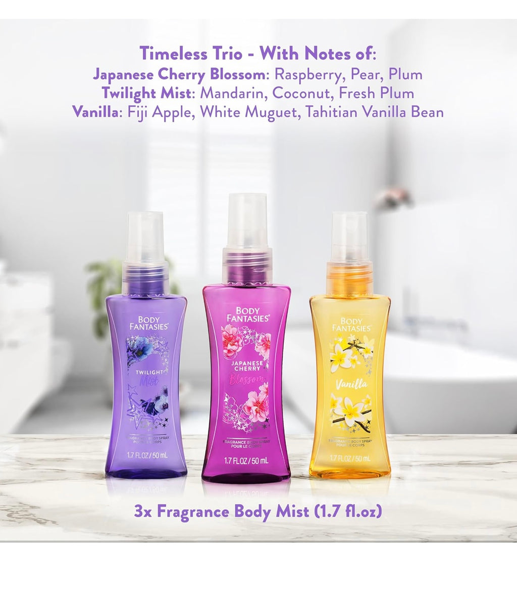 Body Spray Holiday Gift Set for Her - 3 Piece Timeless Scents Sampler, Perfect for Stocking Stuffers Cosmetic Skin Repair Multicolor Skincare Comfort