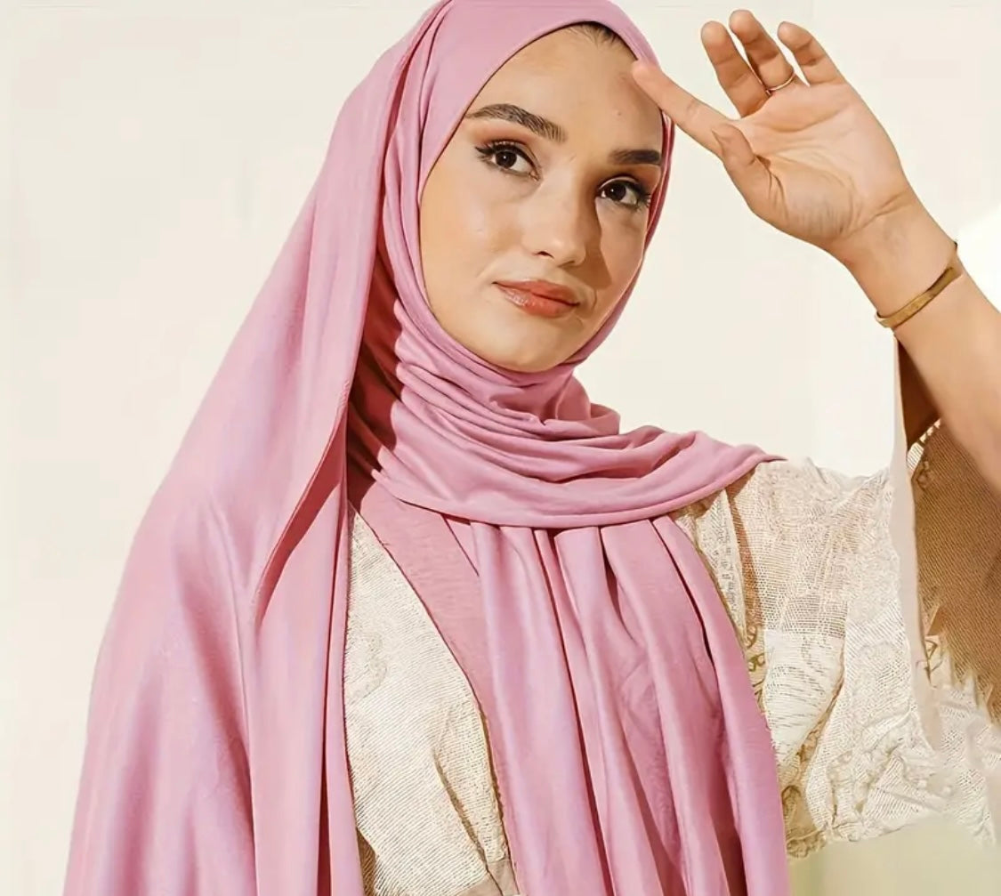 Solid Color Jersey Hijab Women Thin Breathable Scarf Long Stretch Windproof Sunscreen Shawl - Casual Polyester, Available in Various Colors