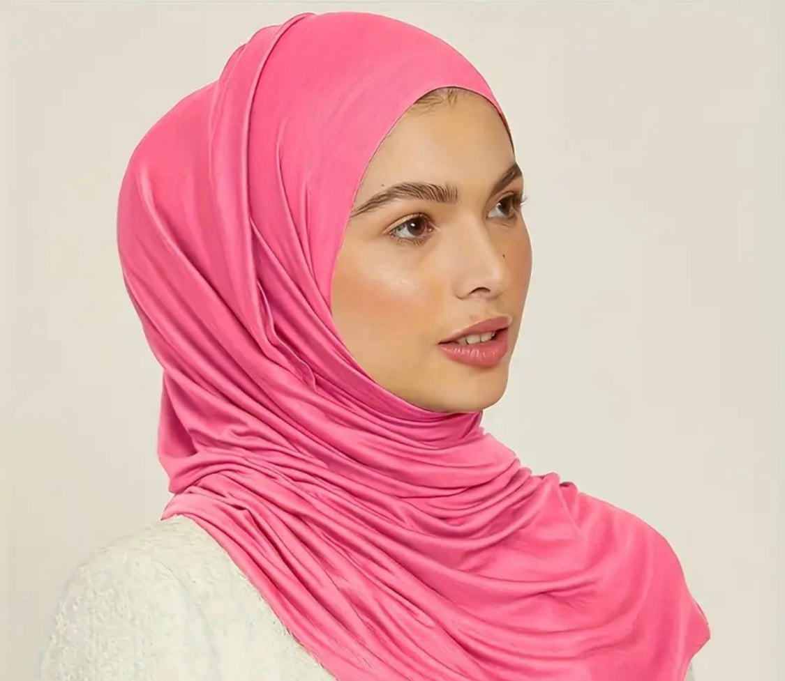 Solid Color Jersey Hijab Women Thin Breathable Scarf Long Stretch Windproof Sunscreen Shawl - Casual Polyester, Available in Various Colors
