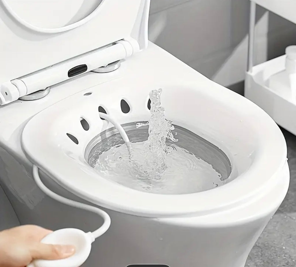 Foldable Postpartum Toilet Seat with Cushion for Hemorrhoid Relief & Postpartum Care - Easy Storage, Essential for Pregnancy & Postnatal Recovery, Includes Irrigation Device, Portable Toilet Seat|Foldable Seat|Functional Cushion, Toilet Seat for Bathroom