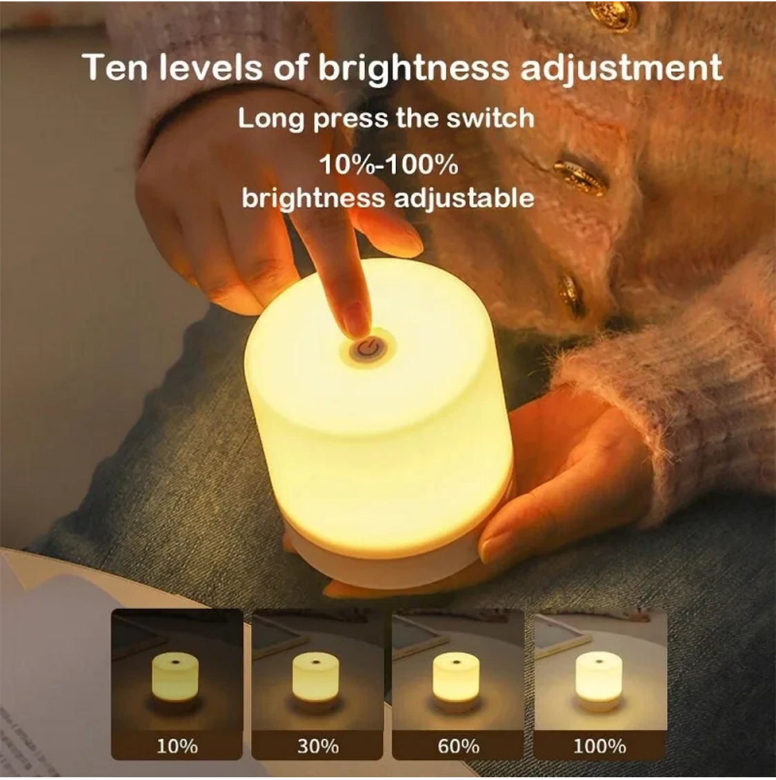 LED Bedside Lamp 3 Colors USB Stepless Dimming Night Light