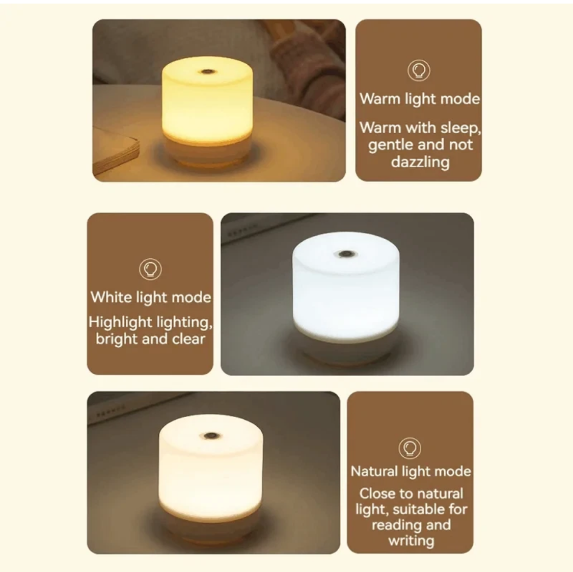 LED Bedside Lamp 3 Colors USB Stepless Dimming Night Light