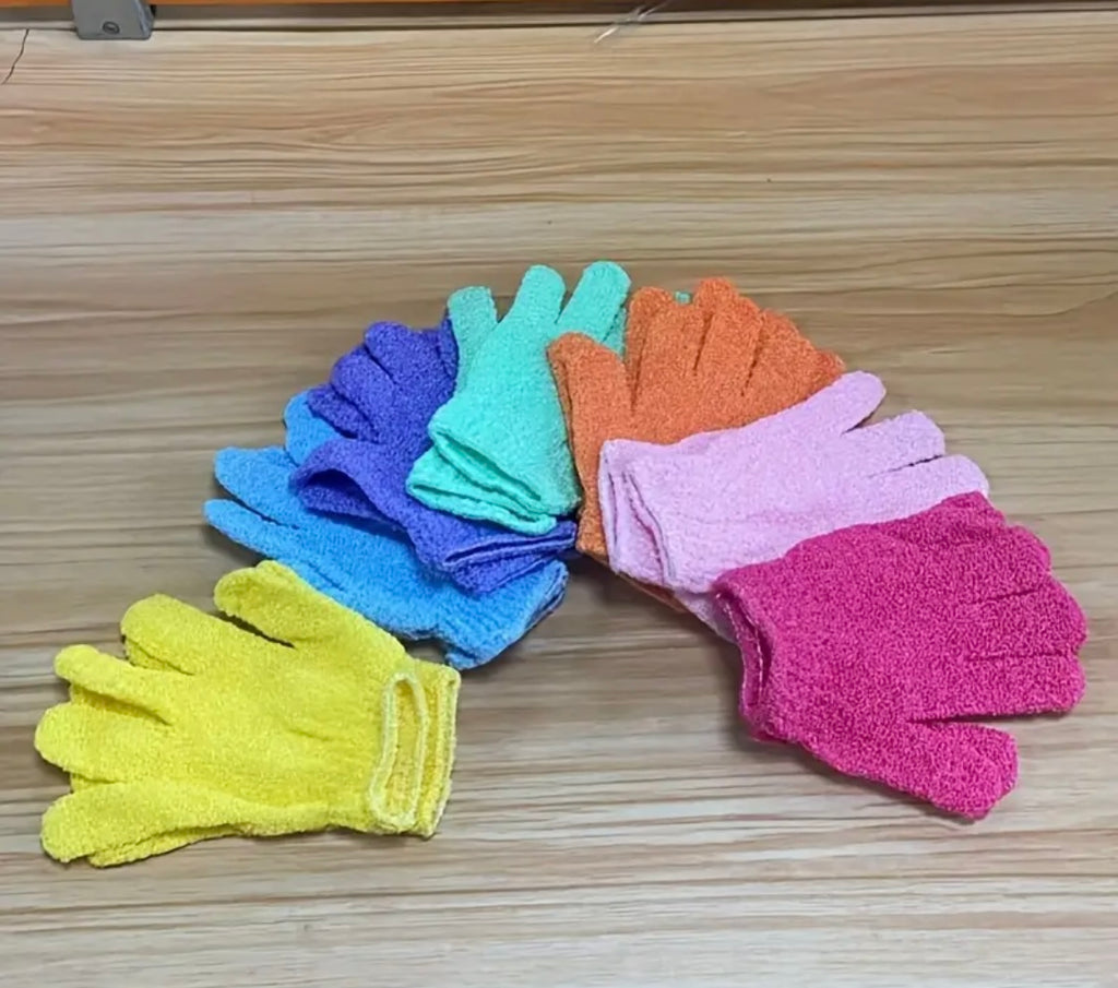 Exfoliating Bath Gloves - Double-Sided Microfiber Mixed Colors for Body & Facial Hydrotherapy, Deep Exfoliation & Light Beige Renewal, All Light Beige Types,Bath Gloves for Exfoliatin