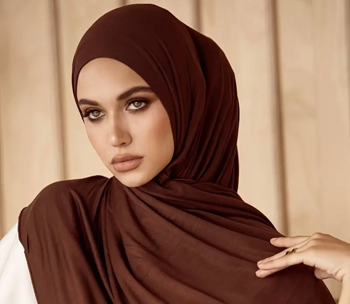 Solid Color Jersey Hijab Women Thin Breathable Scarf Long Stretch Windproof Sunscreen Shawl - Casual Polyester, Available in Various Colors
