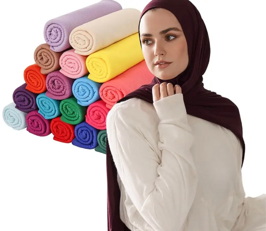 Solid Color Jersey Hijab Women Thin Breathable Scarf Long Stretch Windproof Sunscreen Shawl - Casual Polyester, Available in Various Colors